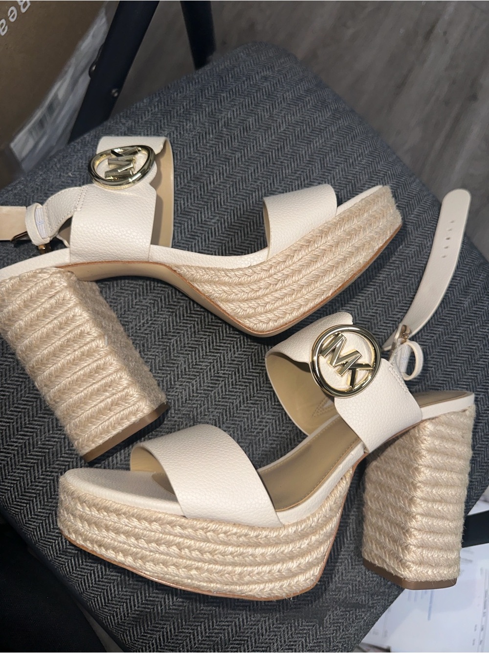 Michael Kors Cream Platform Espadrille Block Heel Sandals